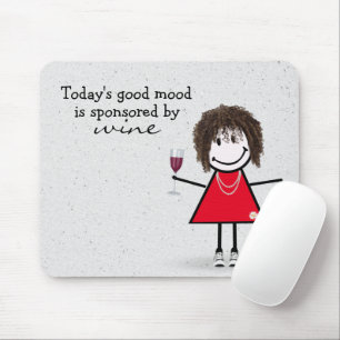 Tapis De Souris Fille Bâton avec du Vin et des Baskets 