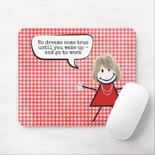 Tapis De Souris Fille Bâton Avec Tasse à Café sur Gingham 