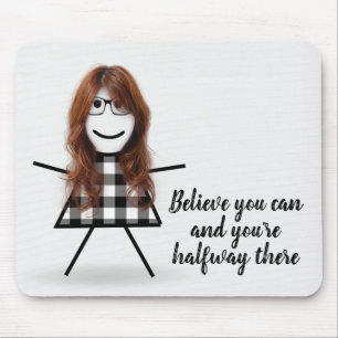Tapis De Souris Fille bâton mignonne avec cheveux et citation