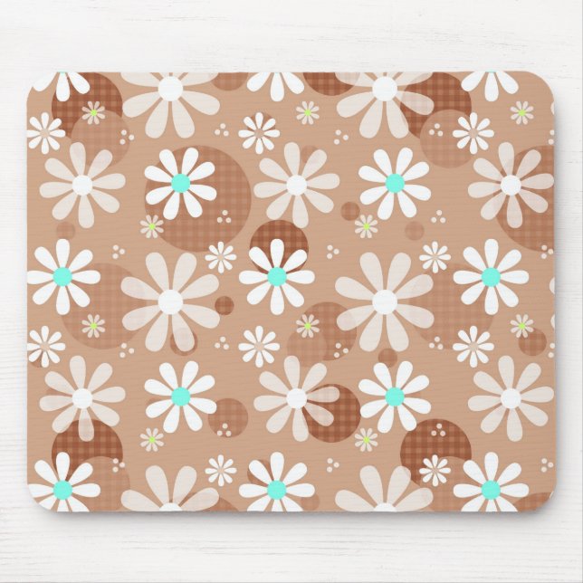 Tapis De Souris Fille Brown Fleur Motif mignon Pots Aqua (Devant)