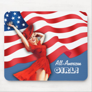 Tapis De Souris Fille cent pour cent américaine. Cadeau Mousepads