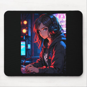 Tapis De Souris Fille d'anime rétro joueuse cyberpunk configuratio