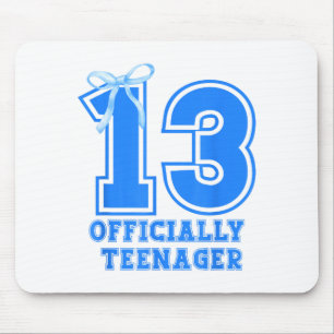 Tapis De Souris Fille d'anniversaire Bleu Coquette Nœud 13 Ans 13è