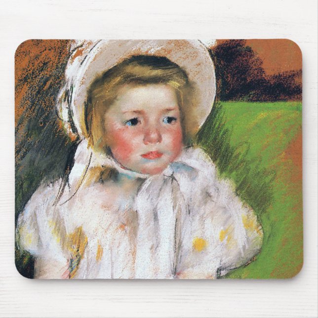Tapis De Souris Fille dans une Bonnet Blanche, Mary Cassatt (Devant)