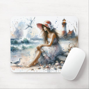 Tapis De Souris Fille d'aquarelle romantique par phare