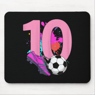 Tapis De Souris Fille de 10 ans fêtant son anniversaire footballeu