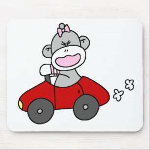 Tapis De Souris Fille de singe de chaussette dans la voiture rouge