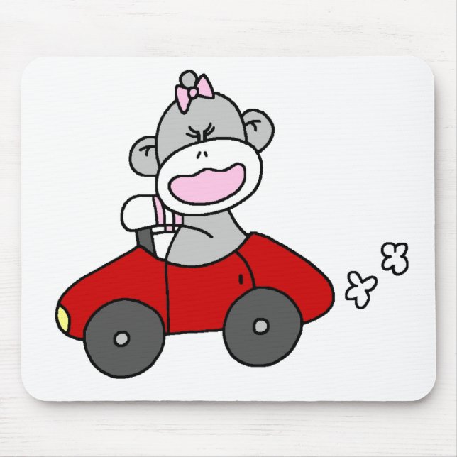 Tapis De Souris Fille de singe de chaussette dans la voiture rouge (Devant)