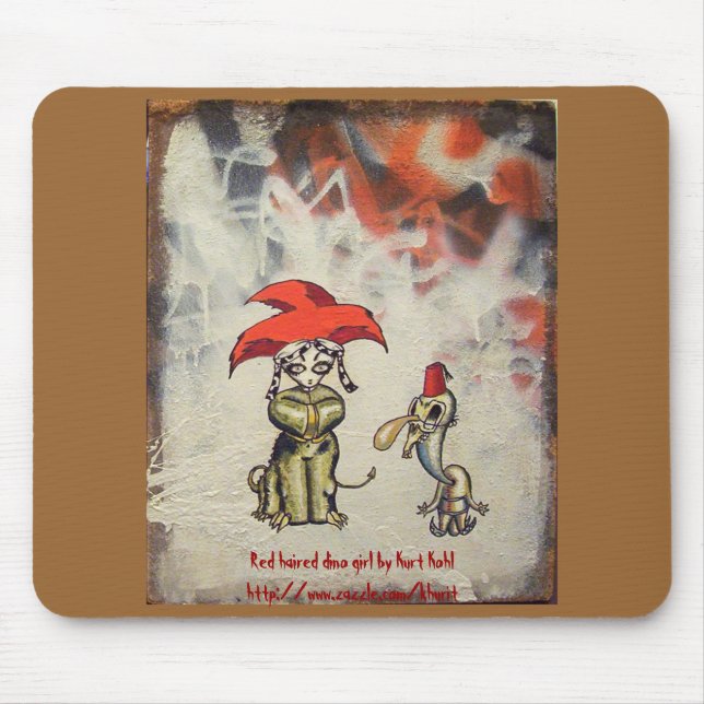 Tapis De Souris Fille d'une chevelure rouge Mousepad de Dino (Devant)
