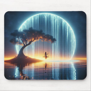 Tapis De Souris Fille En Pleine Chute D'Eau Lune