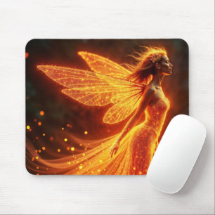 Tapis De Souris Fille fée enflammée ailes de rouge lumineux magie