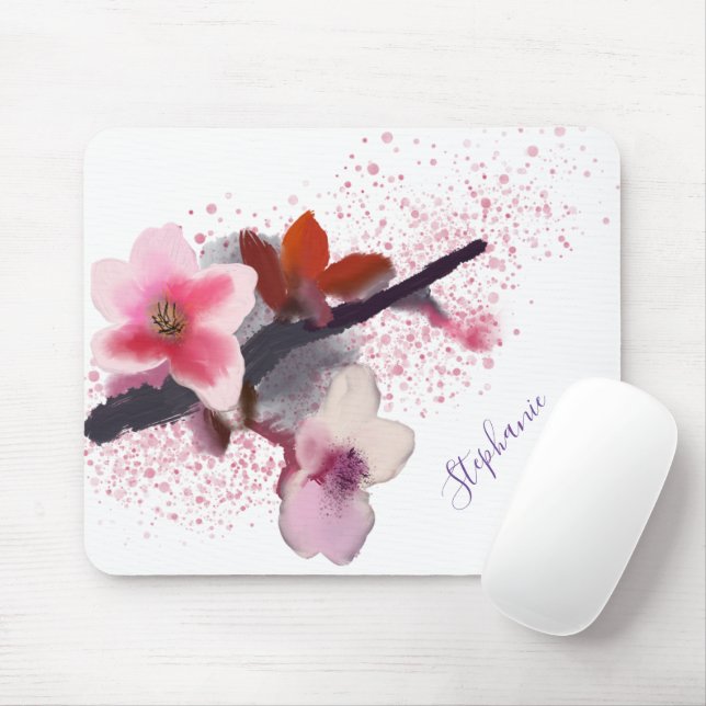Tapis De Souris Fille Fleurs de cerisiers roses Floral (Avec souris)