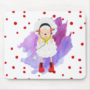 Tapis De Souris Fille Hipster Lamb avec Bottes rouges