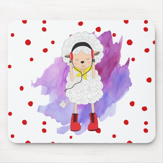 Tapis De Souris Fille Hipster Lamb avec Bottes rouges (Devant)