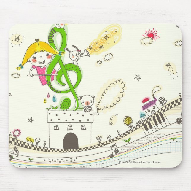 Tapis De Souris Fille jouant avec les notes musicales sur la (Devant)
