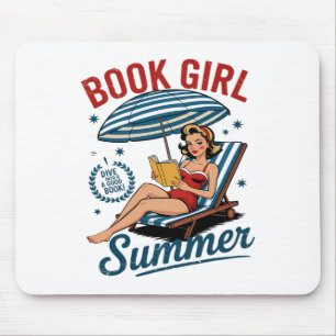 Tapis De Souris Fille lisant un livre d'été drôle de vacances à la