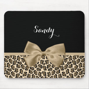 Tapis De Souris Fille Lumière Brown Jaguar mignonne Bow Brown avec