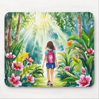 Tapis De Souris fille marchant dans la jungle mousepad