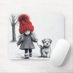Tapis De Souris Fille Marchant Son Chien