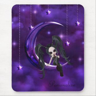Tapis De Souris Fille mignonne de Goth sur la lune accrochante