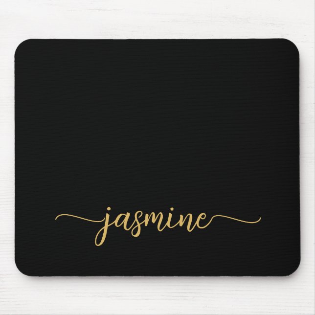 Tapis De Souris Fille Noir Simple Nom Personnalisé Monogramme (Devant)