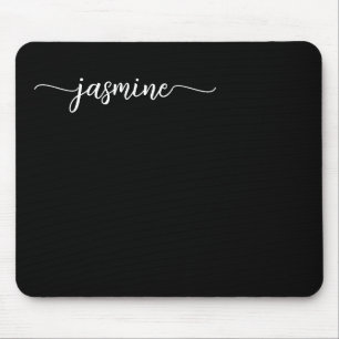 Tapis De Souris Fille Noir Simple Nom Personnalisé Monogramme