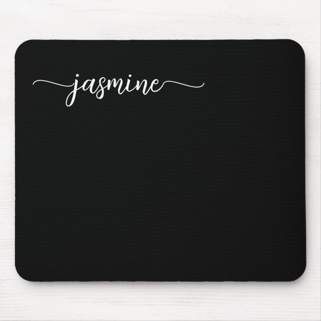 Tapis De Souris Fille Noir Simple Nom Personnalisé Monogramme (Devant)