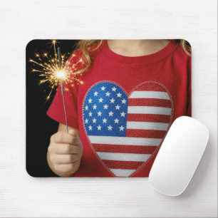Tapis De Souris Fille patriotique tenant un cierge magique