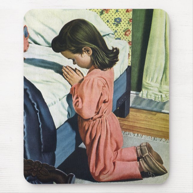 Tapis De Souris Fille priant au coucher, la prière du Seigneur (Devant)
