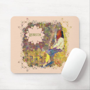 Tapis De Souris Fille rêveuse sur fond de géométrie colorée abstra