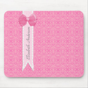 Tapis De Souris Fille Rose Damask Motif Cute Bow Avec Nom