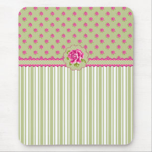 Tapis De Souris Fille rose et vert Floral Mousepad