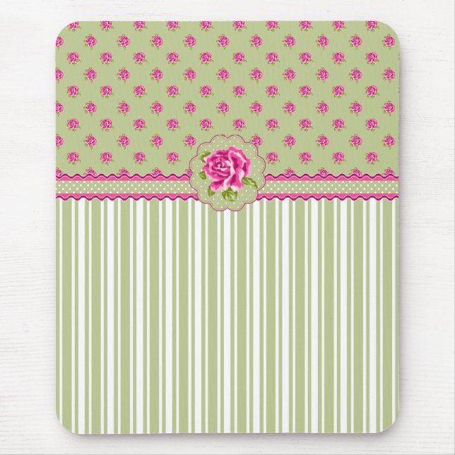 Tapis De Souris Fille rose et vert Floral Mousepad (Devant)