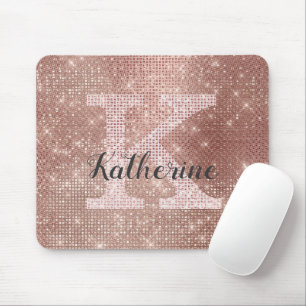 Tapis De Souris Fille Rose Gold Glam Diamond Sparkle Monogramme No