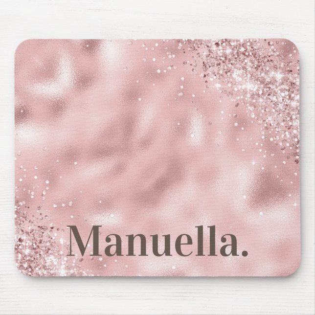 Tapis De Souris Fille Rose Parties scintillant or Monogramme Nom p (Devant)
