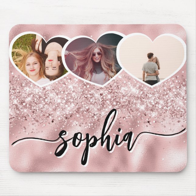 Tapis De Souris Fille Rose Parties scintillant or Nom personnalisé (Devant)