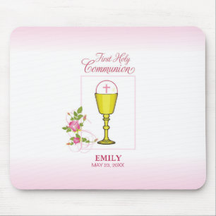 Tapis De Souris Fille Rose Première Communion Sainte, Chalice, Hôt