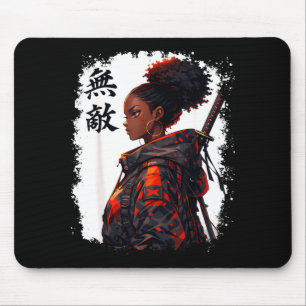 Tapis De Souris Fille samouraï noire anime guerrière afro africain