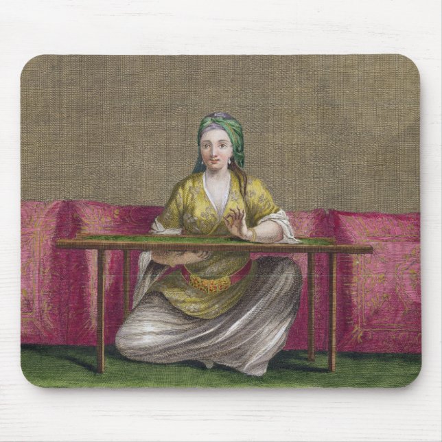 Tapis De Souris Fille turque, brodant, XVIIIème siècle (engravin (Devant)