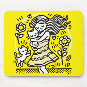 Tapis De Souris Fille Whimsical avec Kitten
