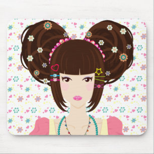 Tapis De Souris Fille Yuriko de Harajuku avec l'arrière - plan