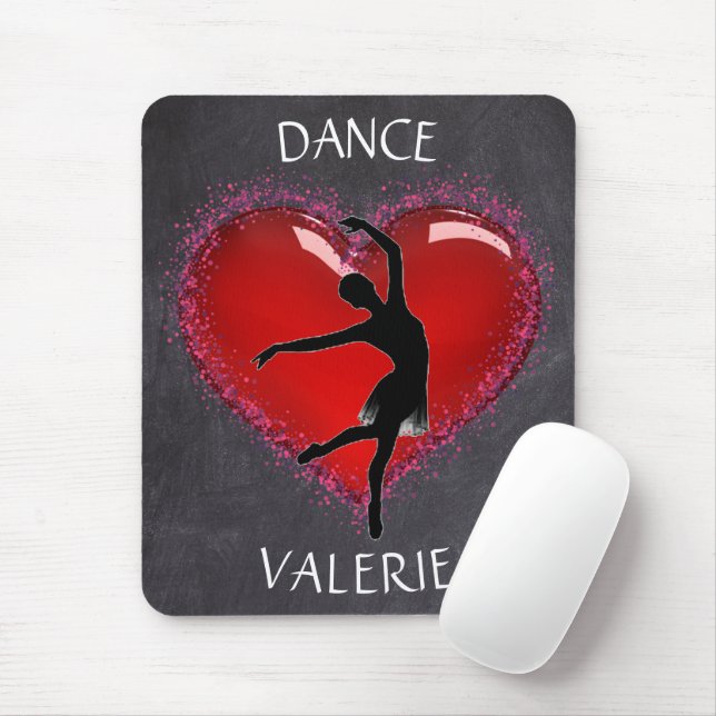 Tapis De Souris Filles Danse Chalkboard Coeur avec/ Nom personnali (Avec souris)