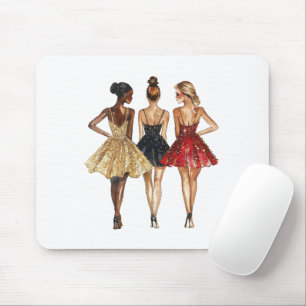 Tapis De Souris Filles en robes noires rouges glamour or
