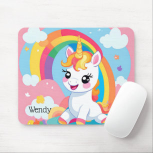 Tapis De Souris Fille's mignon Unicorn arc-en-ciel Nom personnalis