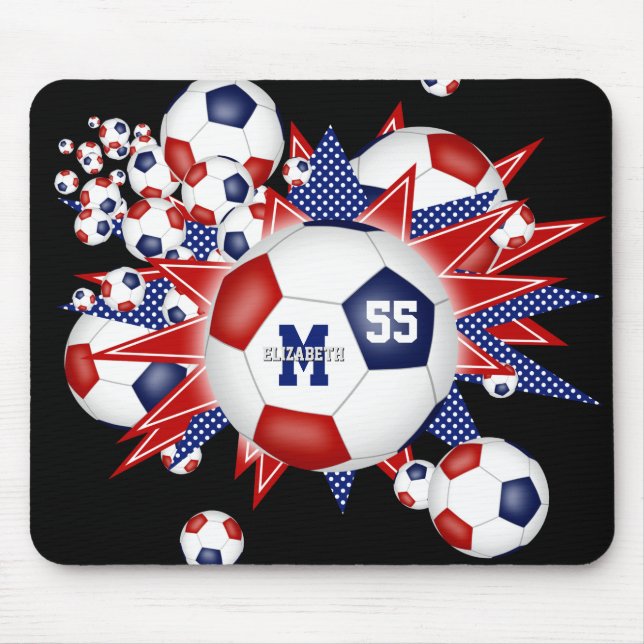 Tapis De Souris filles rouge blanc bleu balle de football souffle (Devant)