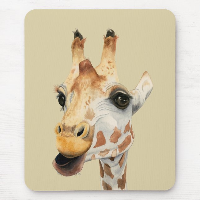Tapis De Souris Fin mignonne vers le haut d'aquarelle de girafe (Devant)