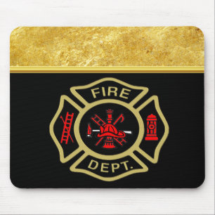 Tapis De Souris Fire Department logo Gold And Back Badge gold