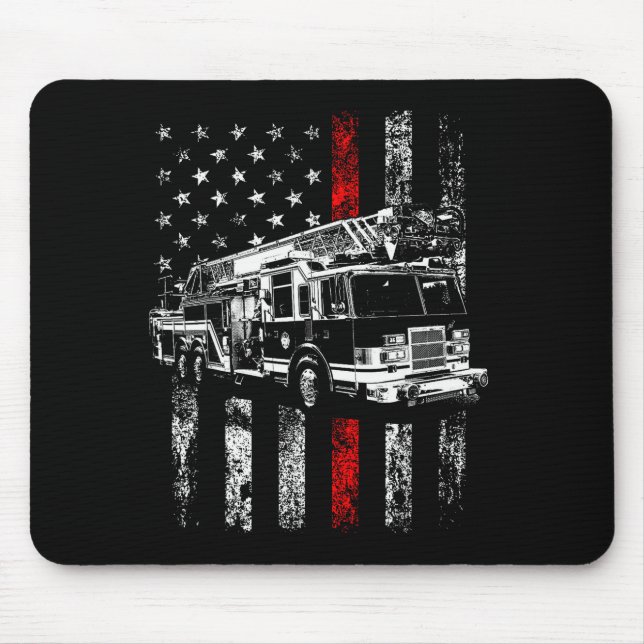 Tapis De Souris Fireman American Flag Thin Red Line Firefighter  (Devant)