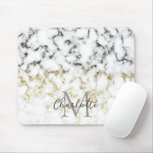 Tapis De Souris Flacon brillant en marbre noir et blanc Monogramme