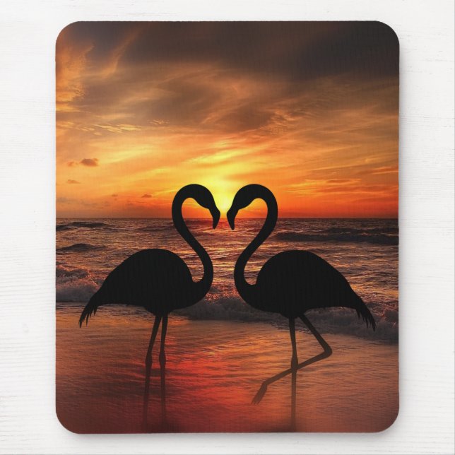 Tapis De Souris Flamant rose d'amour Vue coucher de soleil romanti (Devant)